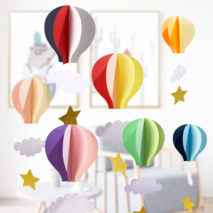 
Hot Air Balloon Decor 3D Hanging cloud and star, rainbow paper garland for Birthday Party Decorations for blue wedding party 