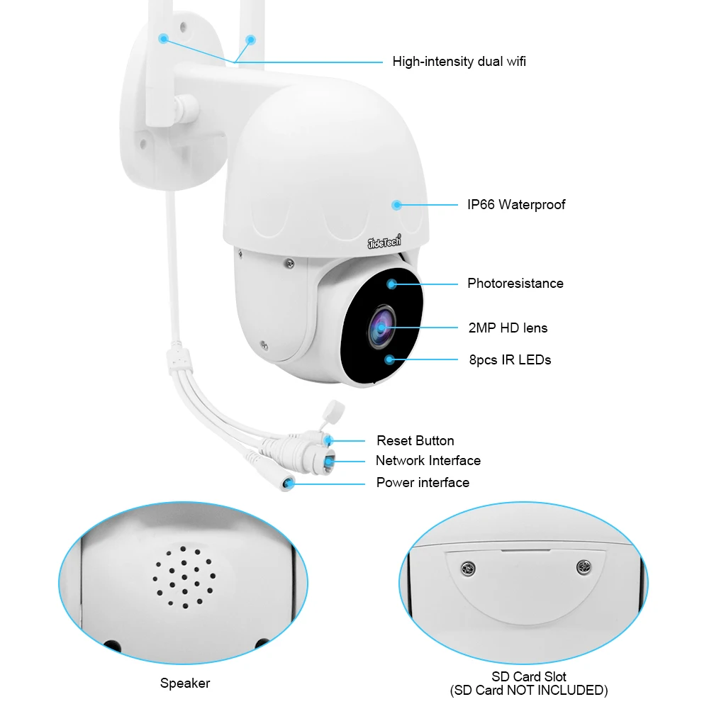  Наружная беспроводная IP-камера видеонаблюдения JideTech CCTV 1080P HD P2P