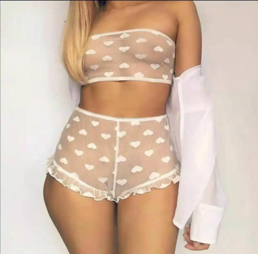 Cheap Wholesale Luxury 2 piece Set Lingerie Sexy Hot Bedroom Transparent Lace Beautiful Women Bed Lingerie Nightwear