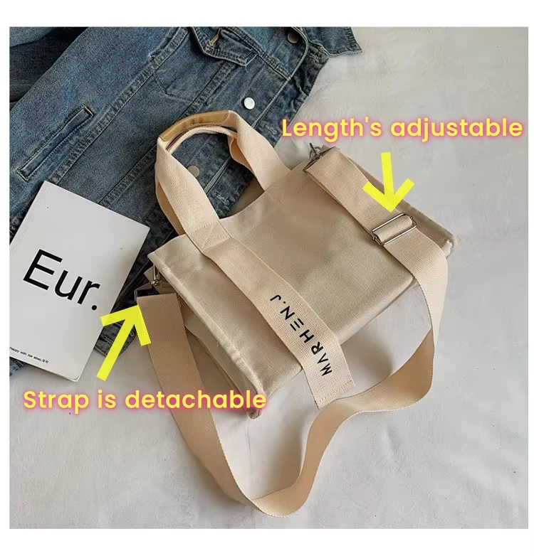 New Originality Fashion Simple Square Small Cotton Canvas Cute Tote Bag With Adjustable Strap