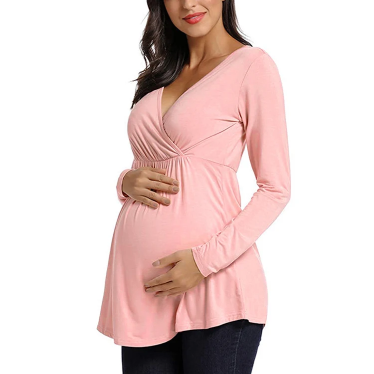 RTS Barbarian women casual v neck maternity breastfeeding tops pregnancy clothes long sleeve t shirt