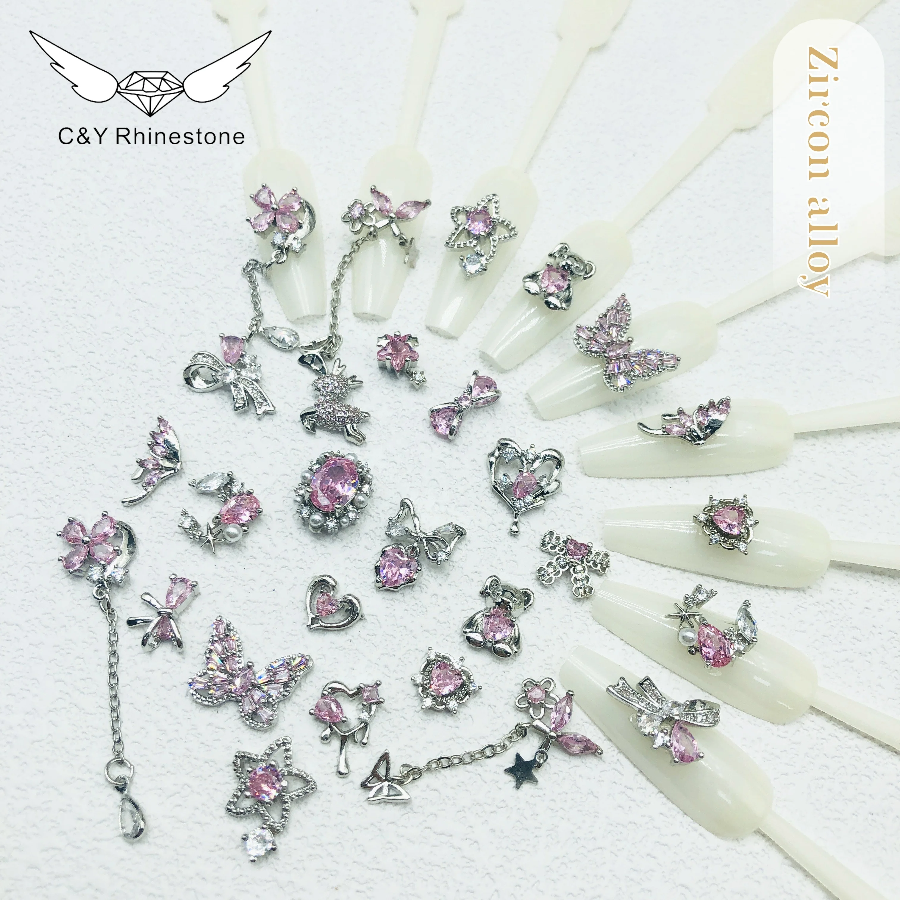 CY Wholesale 3D Butterfly Alloy Jewelry Pearl Gold Coating Zircon Alloy Nail Art Glitter Nail Decorations