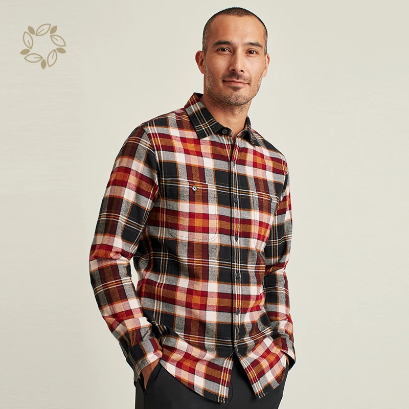 Устойчивая Клетчатая Мужская рубашка из органического хлопка, клетчатая рубашка с длинным рукавом, Экологически чистая стрейчевая фланелевая рубашка