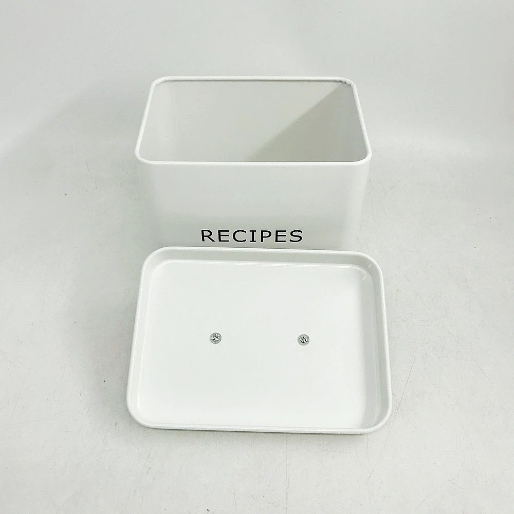 Metal Recipe card Organiser File Tin Box with cards and dividers