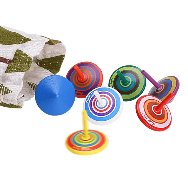 New Arrival Wholesale  Classic Wooden Spinning Tops Educational Montessori Kids Wood Gyroscope toys