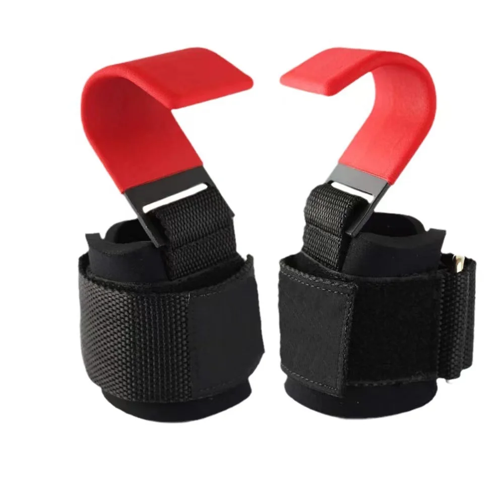 Lifting Hooks With Thick Padded Adjustable Neoprene Wrist Wrap Support. Non-slip Heavy Duty Coated Steel Power Weight Lifting