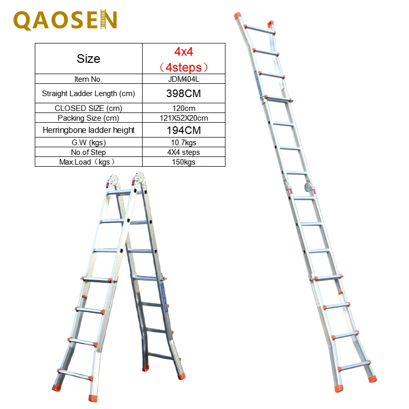 Multifunctional Telescopic Ladder 16 Steps Ladders Extension Ladder with Joints Silver Aluminum Industrial Outdoor Ningbo 50PCS