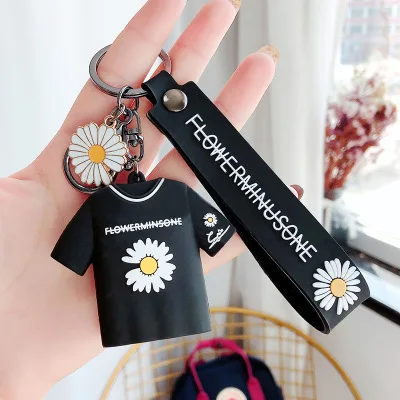 2020 Hot Korean Custom Daisy Flower t shirt PVC Rubber Pendant Keychain