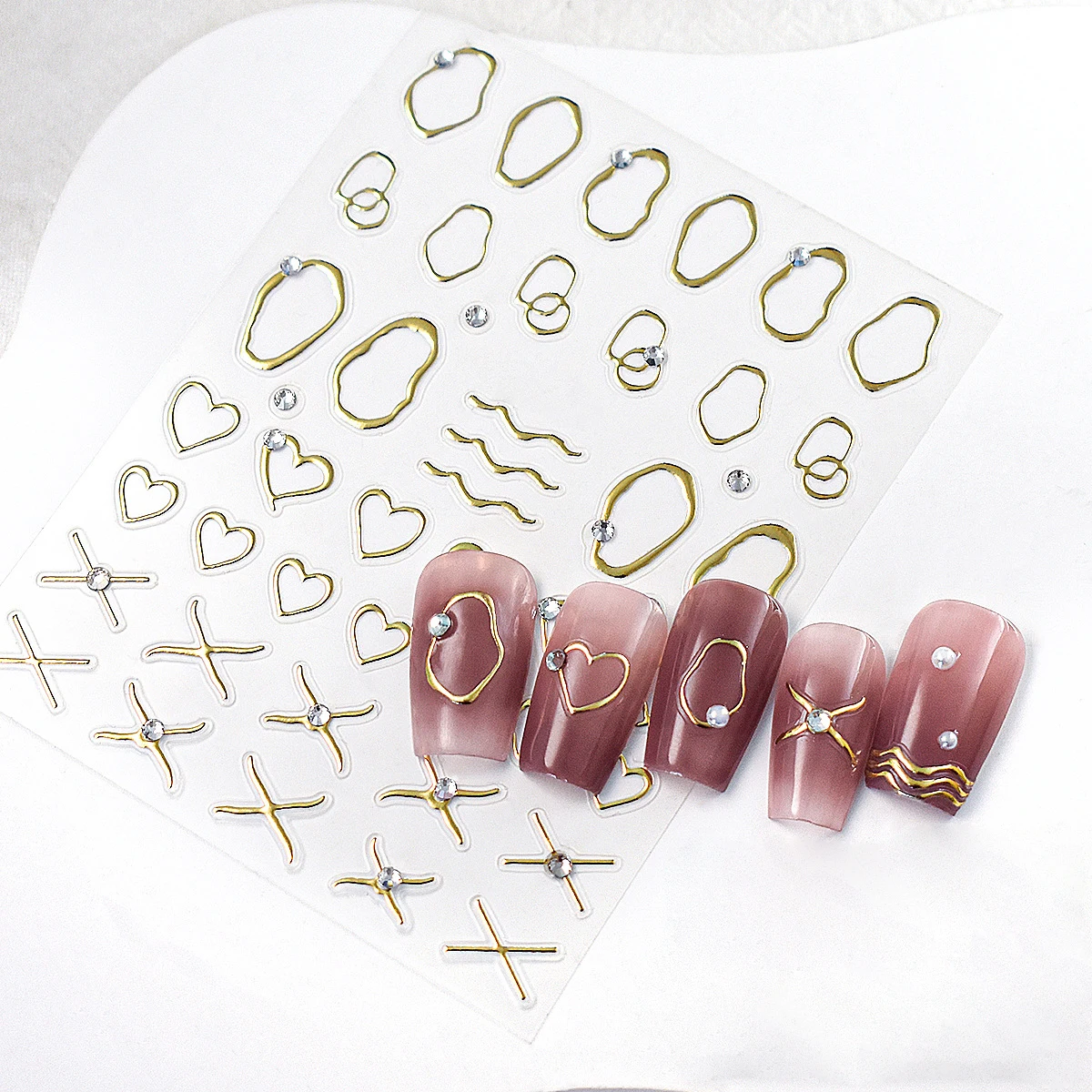 Nails suppliers 3D/5D Relief Emboss DIY Nail Decal Diamond  Rhinestone irregular frames Nail Arts Stickers Accessories