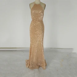 New design Mexican style halter pleated sequin fabric ladies evening dress for party