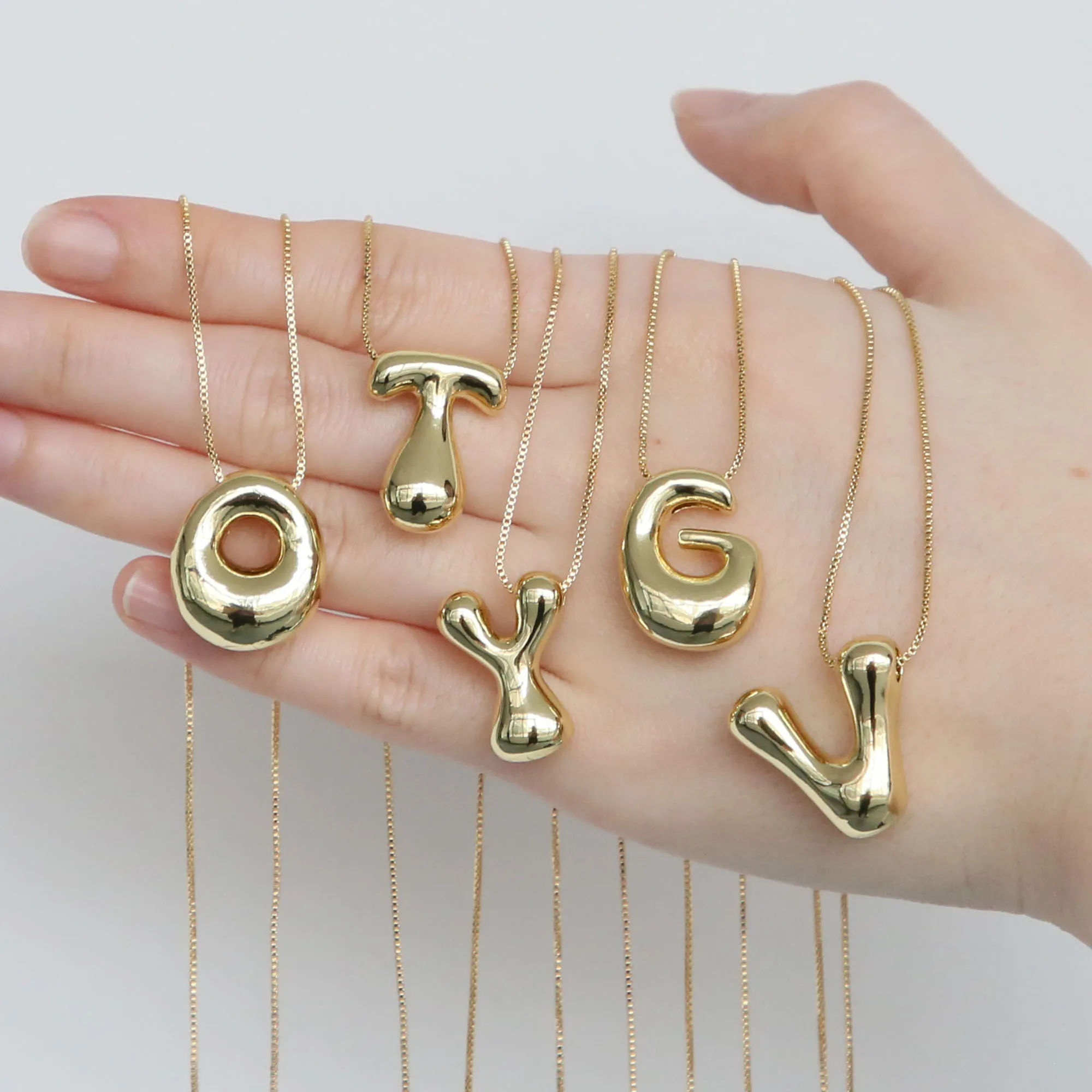 3D Balloon A-Z 26 Letters Pendant Layered Gold Necklace Dainty Jewelry Plated Alphabet Box Chain Necklaces For Women