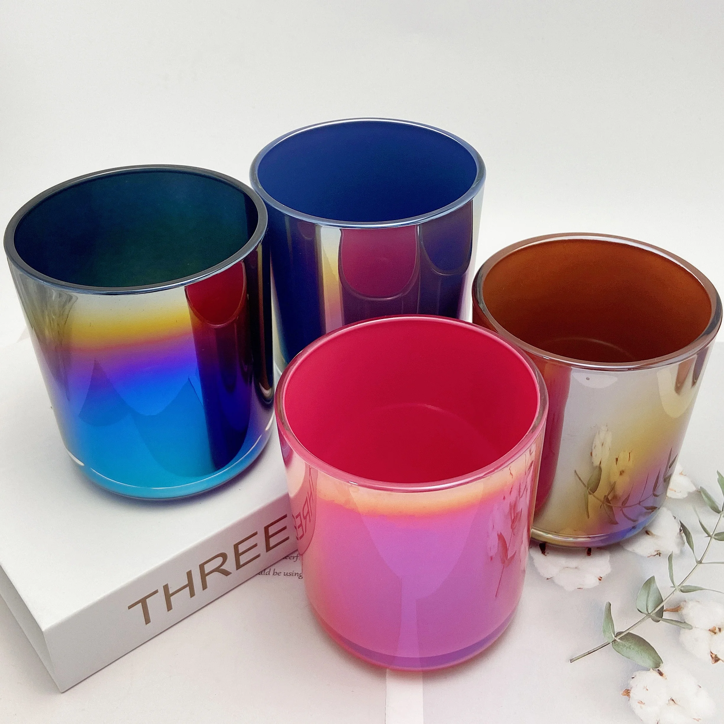 8OZ 10OZ 12OZ 16OZ Iridescent Plating Glass Creative Candle Jars Aura Vessel  Makesy Candle Glass Jar