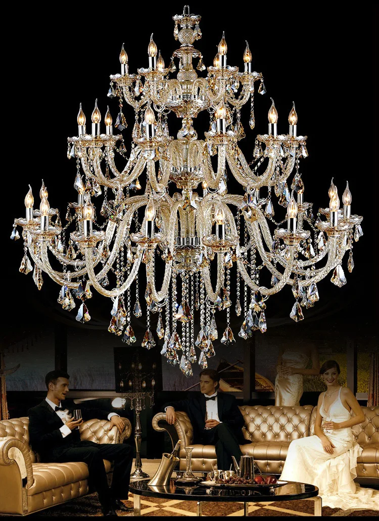 Custom Lighting Lamp Modern Cognac Art Glass Decorative Chandelier for Hotel Club Banquet Hall 30 Bulbs