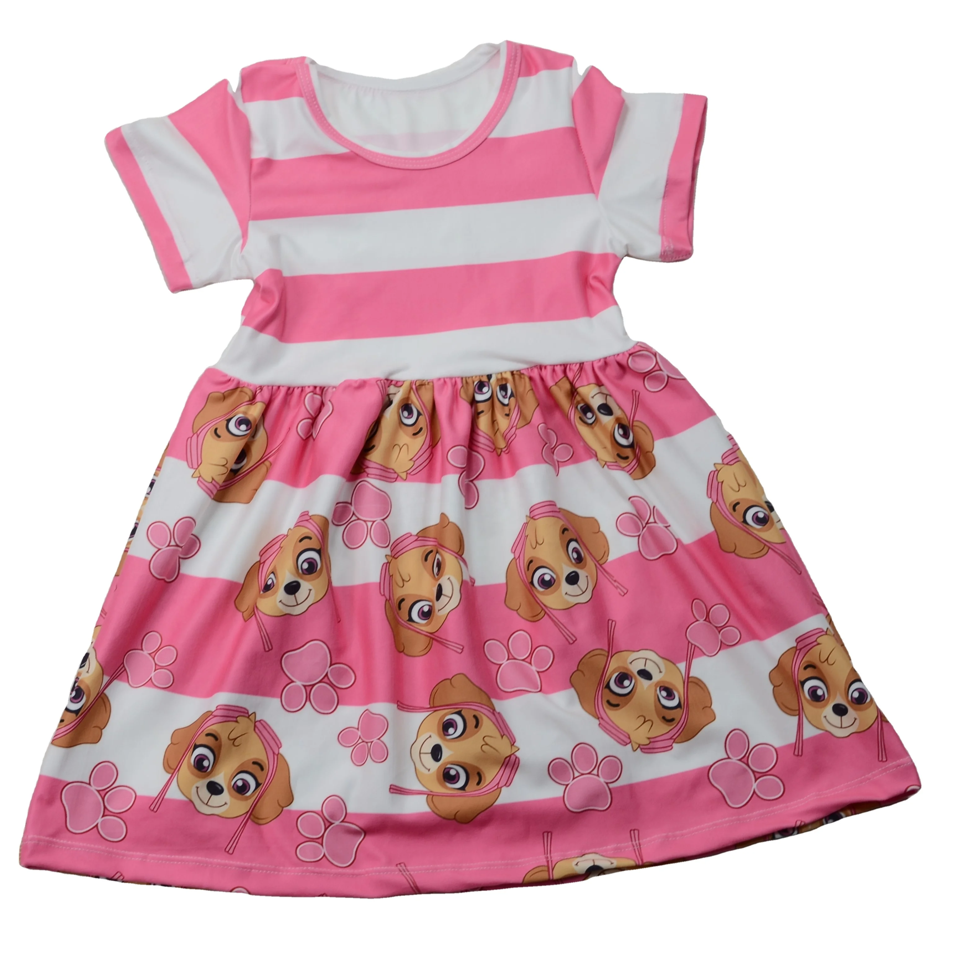 wholesale summer printed ruffle short sleeve girls dress baby frock designs girl skirt little girls dresses