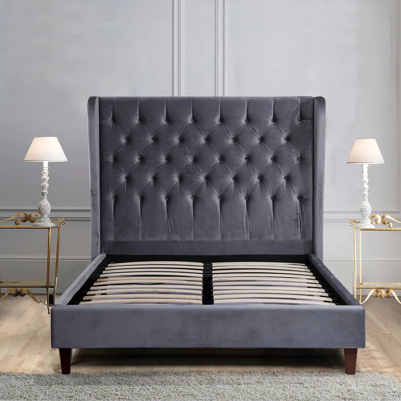 Dark grey fabric queen upholstered modern king bed frame