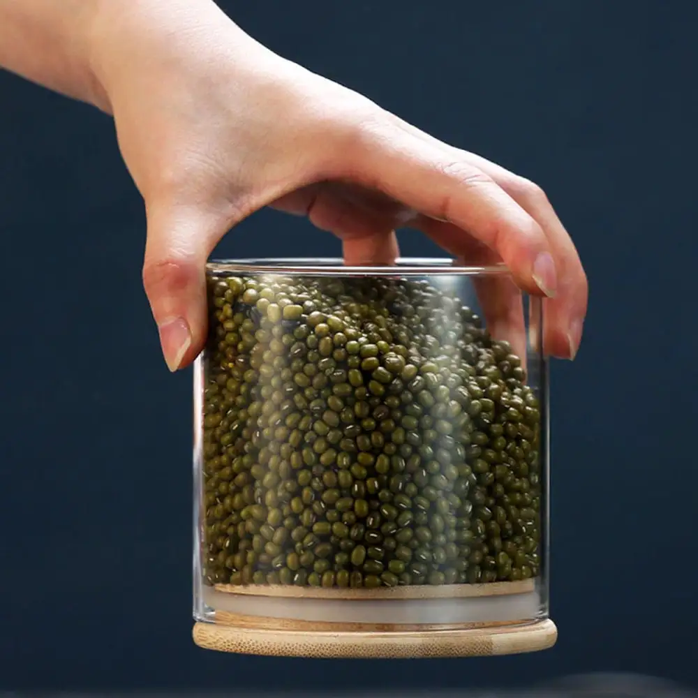 Glass Food Canisters with Bamboo Air-tight Lids Jars for Herbs Spices Sugar Coffee Tea Nuts Grains Flour Pasta Food Containers