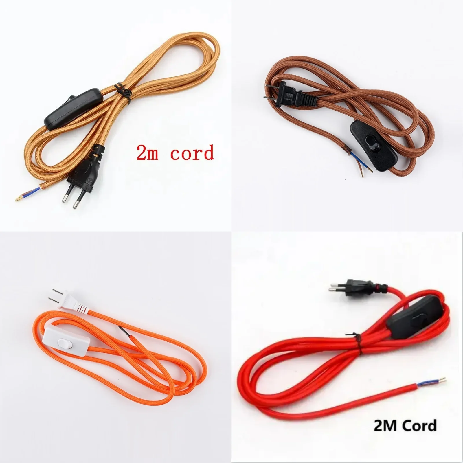 European Plug 2-Pin AC 220V Fabric Power Cord with On-Off Switch Electrical Wire for Lighting Accessories