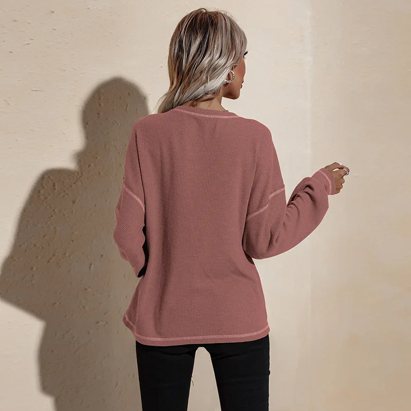 2022 Spring new Long-sleeved Loose Top Solid Color Bat Sleeve Top