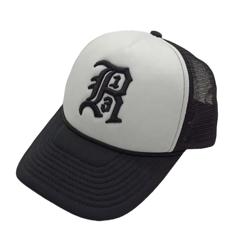 Vintage high quality plain polyester crown 6 panel mesh back baseball custom embroidery oem kids foam trucker hat with rope