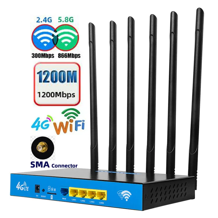 Portable Industrial 1200Mbps Dual Band Modem SMA FDD B1 B3 B5 B8 B38 B39 B40 B41 Bonding LTE CPE 4g wifi router with sim card