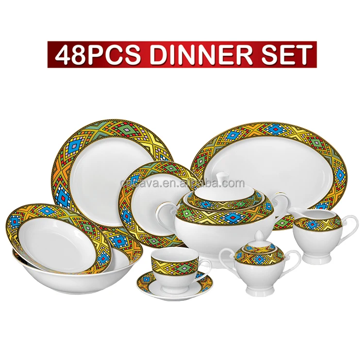 ceramic dinnerware traditional art sheba design ethiopian 48 pcs dinner set porcelain