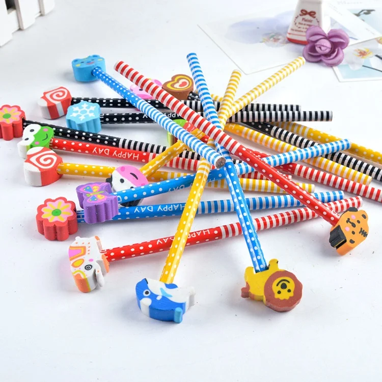 High Quality Pencils With Topper Eraser Wood Animal Eraser Pencils Back to School Stationery Cheap HB Pencils