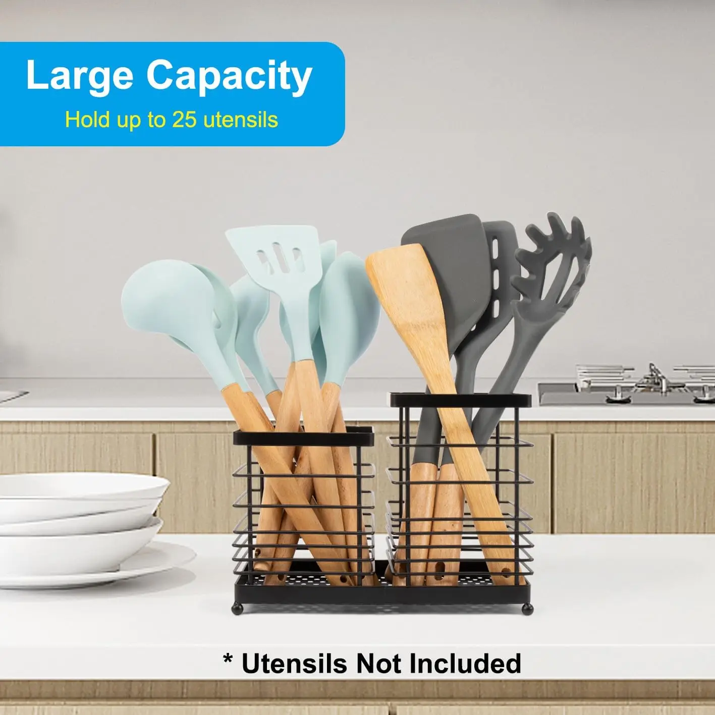 Utensil Holder for Countertop Stainless Steel Kitchen Holder Spoon Spatula Holder for Kitchen Counter
