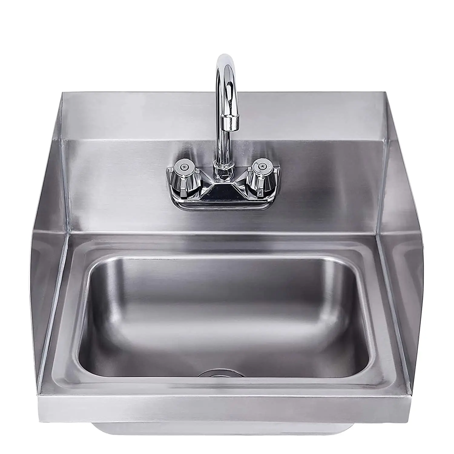 Stainless Steel Sink for Washing with Faucet and Side Splash, Commercial Wall Mount Hand Basin for Restaurant, Kitchen and Home