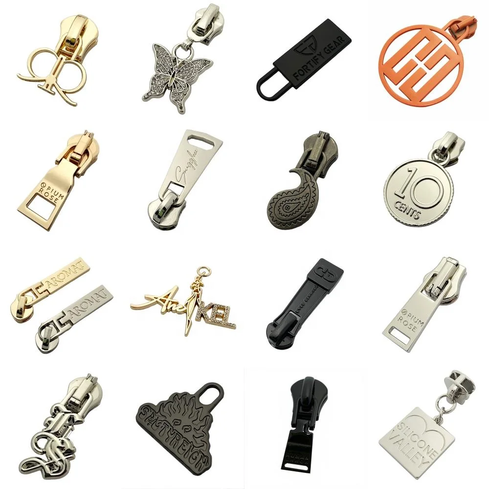 Factory wholesale custom engraving zip zipper puller and slider for dress