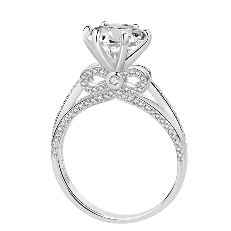 Luxury 925 Sterling Silver Claw Setting Pave CZ Zircon Round Brilliant Cut 3CT Moissanite Engagement Rings for Women