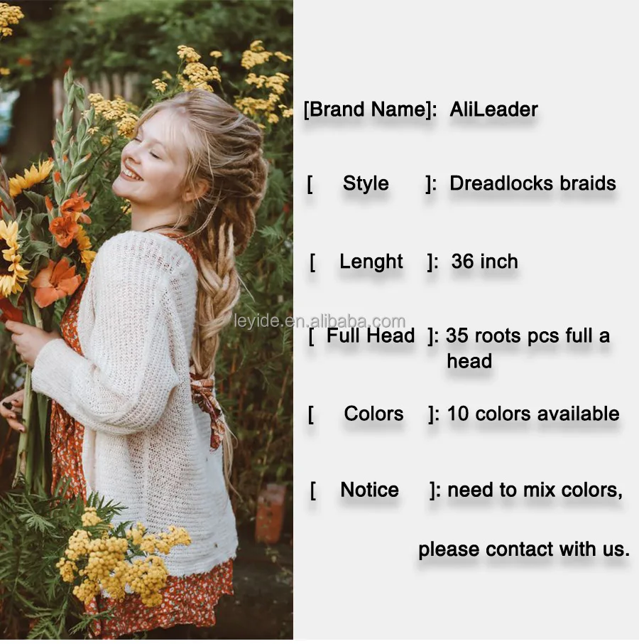 AliLeader Wholesale 36 Inch Long Soft Natural Handmade Artificial Dreads Crochet Hair Locs Synthetic Dreadlocks Extensions