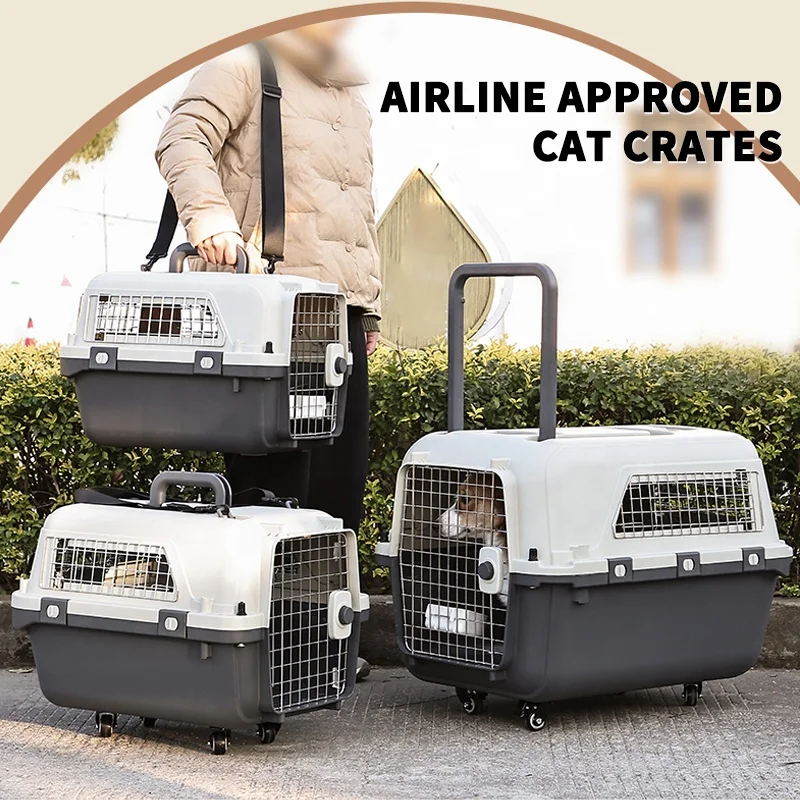 Airline Kennels Luxury Large Kennel on Wheel Dog Cage Air Permeable Cat Carrier Trolley Pet Transport Box