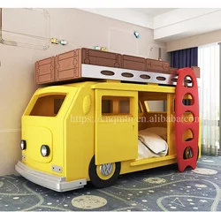 Custom Creative Bus Theme Bunk Bed Boys and Girls Solid Wood Bed Villa Children Furniture