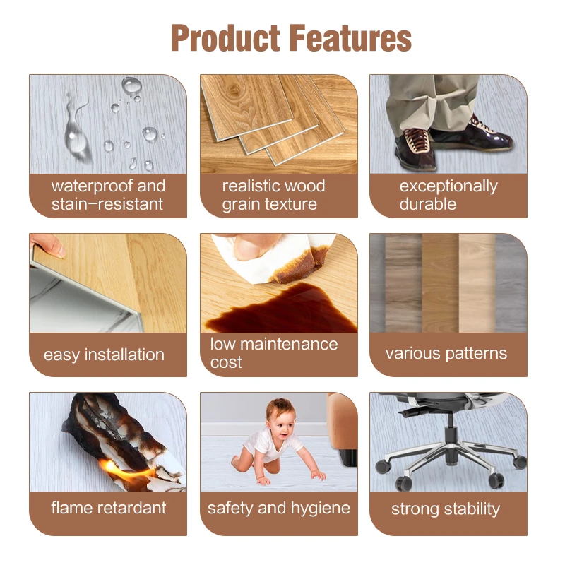 Moisture-proof Plastic LVT LVP Tiles Click Lock SPC Flooring 8mm Waterproof Vinyl Plank SPC Flooring PVC Vinyls Flooring