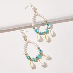 Heart pearl earring Shell Earring With Turquoise Stone Faux Pearl Dangle Fresh Water Pearl Drop Earrings For Women