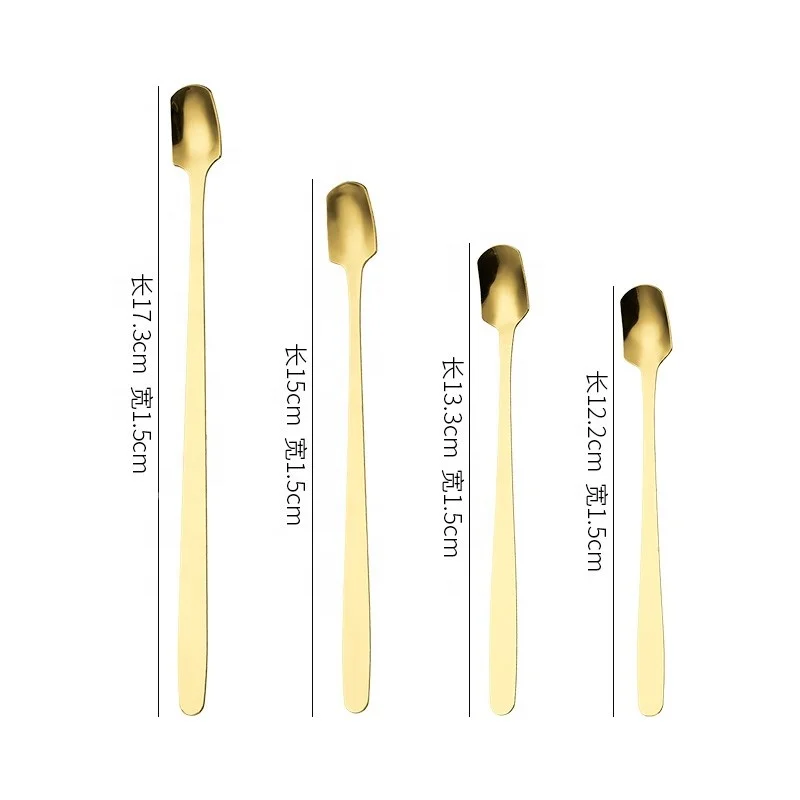 GEMEI Food Grade Silver Spoon Ice Cream Long Handle Tea Spoon Stainless Steel Gift Metal Coffee Fruit Gold Spoon