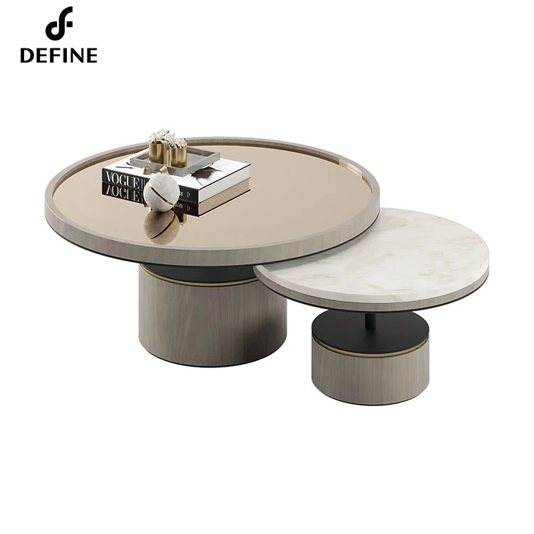 Whosale Modern Luxury Design Sintered Stone Top Soild Wood Base Round Combination Coffee Table Set For Hotel