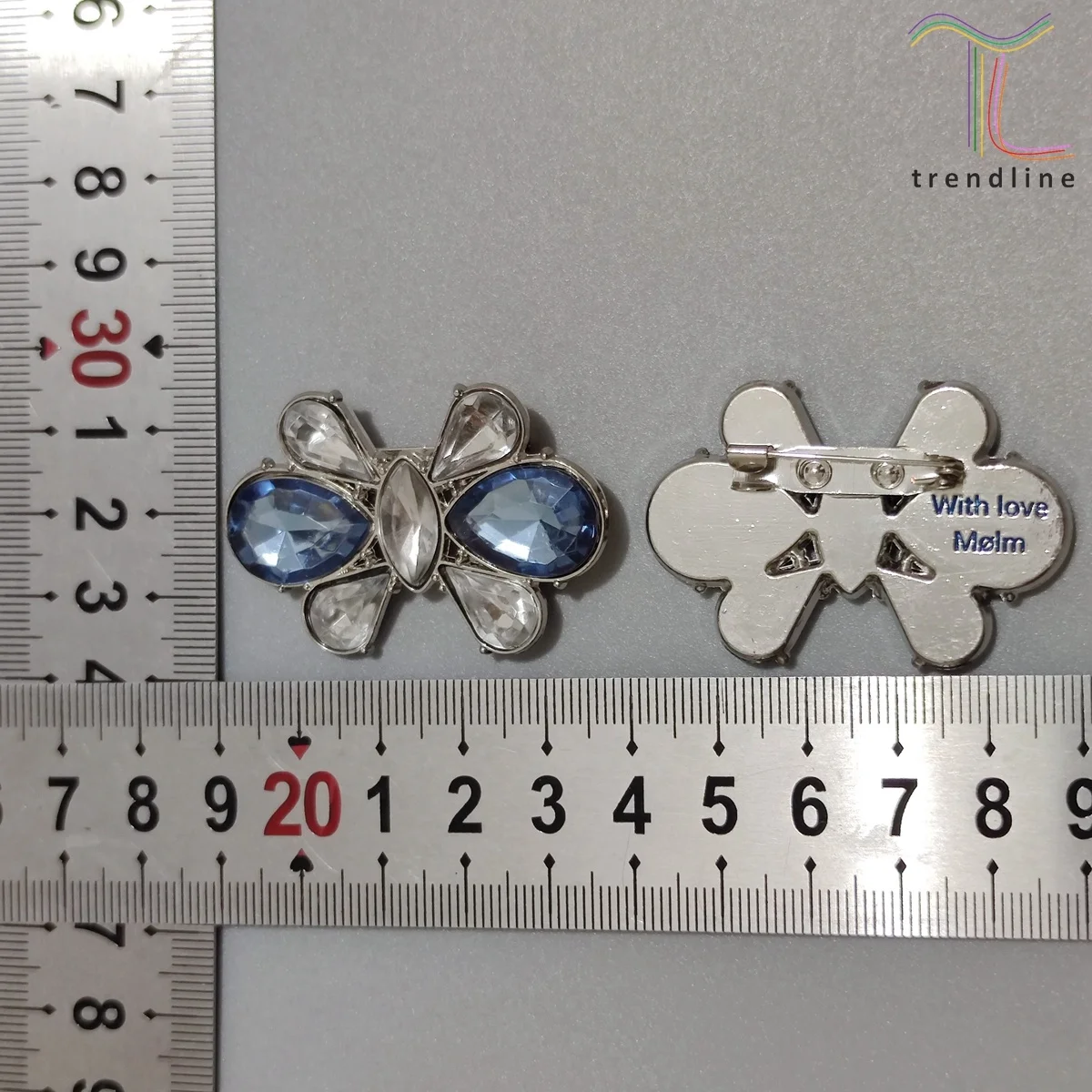 custom concave convex engraved logo sparkling rhinestone animal butterfly brooch