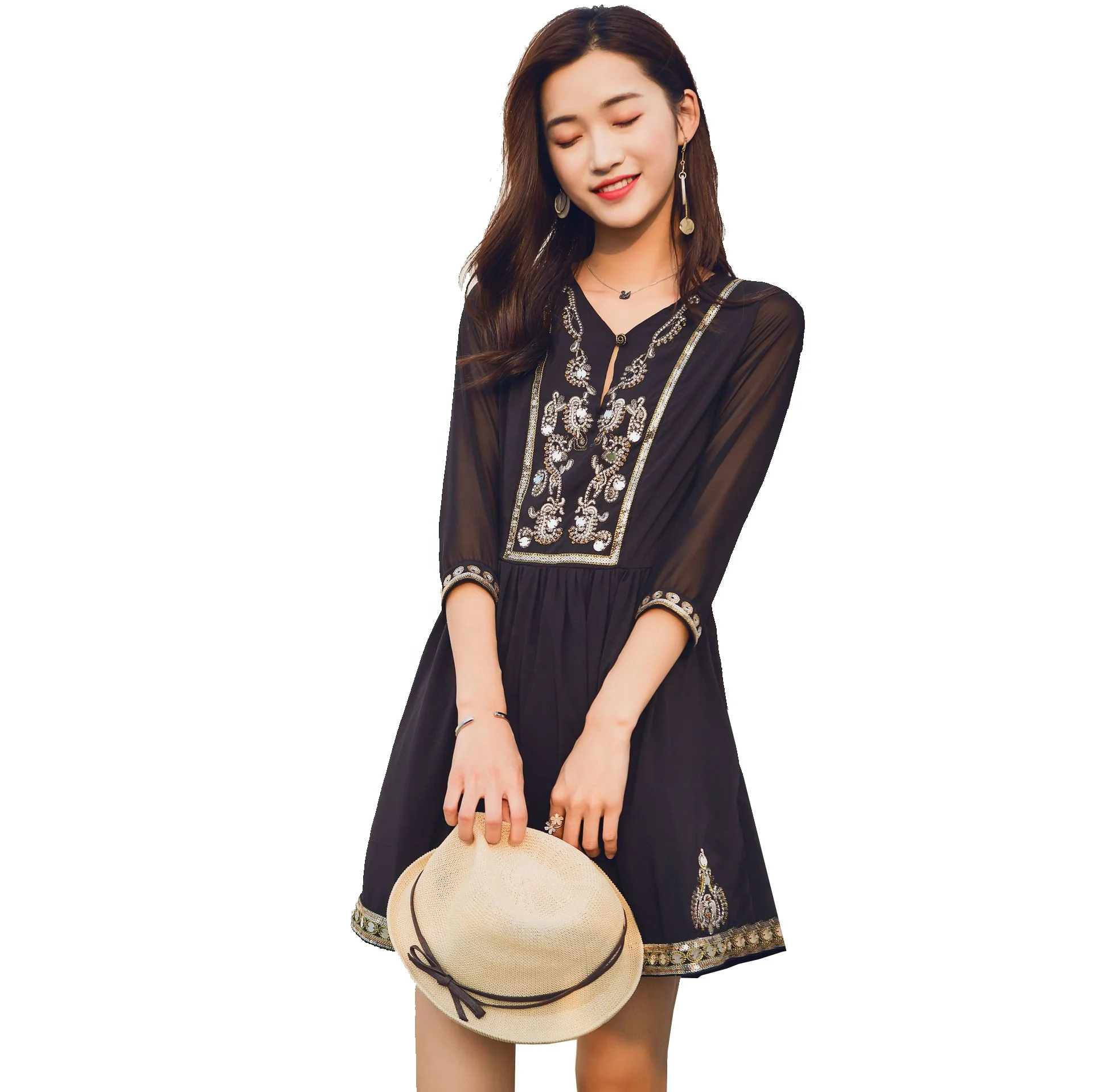 Cheap Price Chinese Embroidery Classy Dresses Office Lady Wear Dress