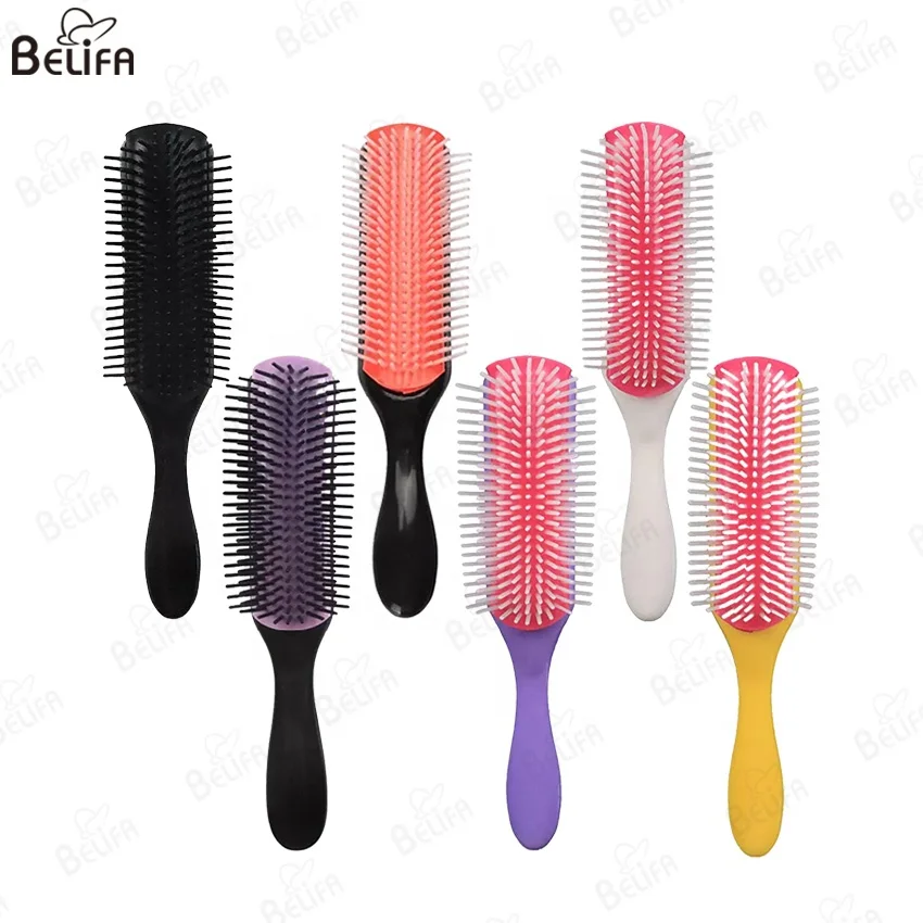 New 9-Row Cushion Nylon Bristle Styling Brushes with Anti-static Rubber Pad Massage Detangling Hair Brush