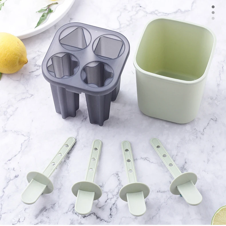 Round 4 Pieces Homemade Ice Cream Mold Ice Lolly Colorful PP Plastic Popsicle Mould