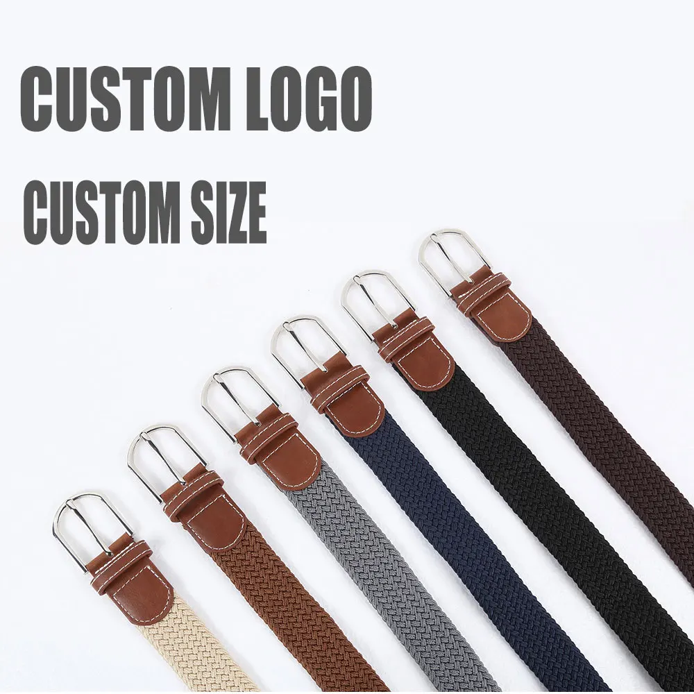 wholesale custom  Woven Elastic belt high quality pin buckle belt fashion  unisex business casual belt