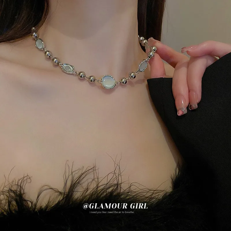 Ins Moonstone diamond  butterfly Cross Pendant Necklace Fashion Baroque choker necklace for women