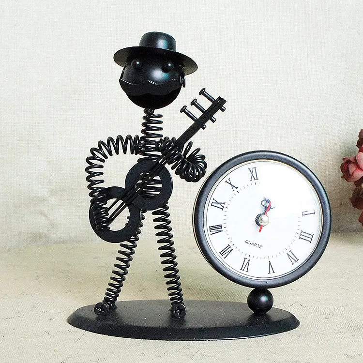 Little Iron Man Black creative desktop metal clock creative gift ideas home decor
