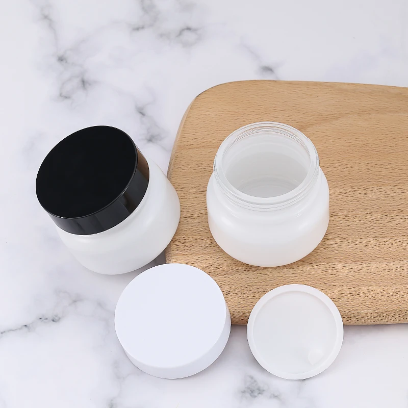 Cosmetic 50g glass jar packaging white empty cream jar luxury black lid eye skin cream jar