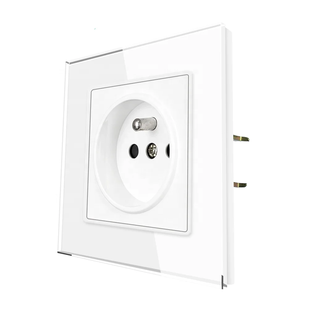 SRAN Eu Standard White Tempered glass Panel AC 110~250V 16A French Wall Power Socket