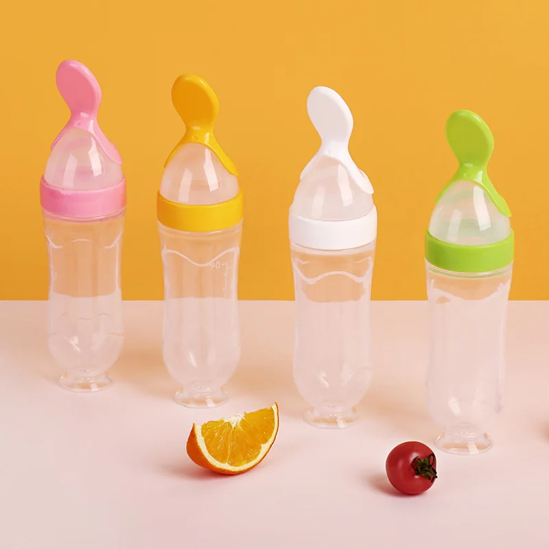 Wholesale 90ML Baby Food Feeder Silicone Squeeze Spoon for Infant Food Dispensing and Feeding with Dust Cover