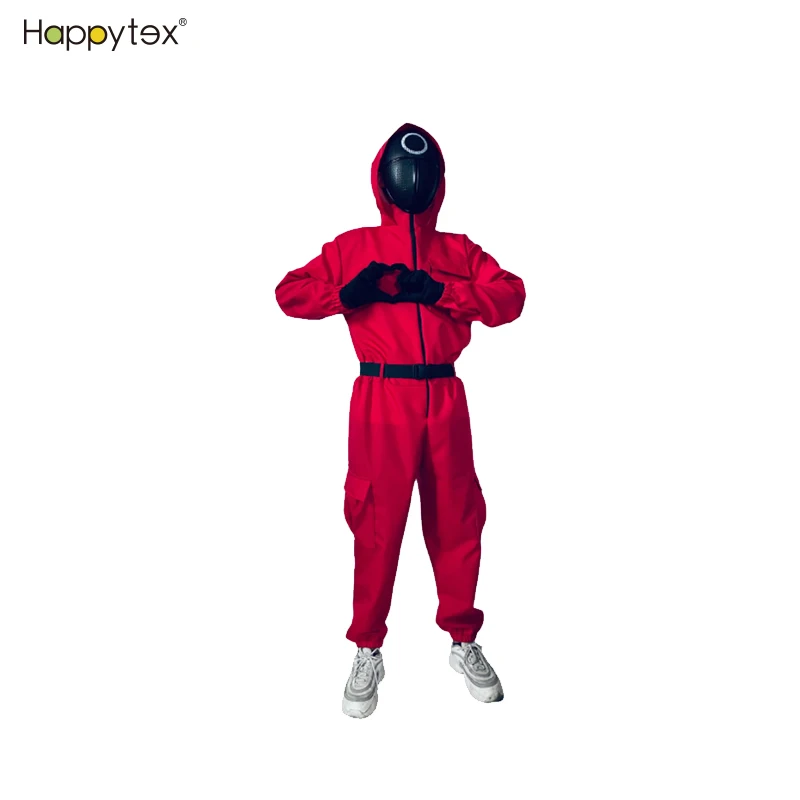 2021 Amazon Hot Sale Halloween Squidgame Cos Clothing Squid Game Costume Carnival With Belt Mask Red