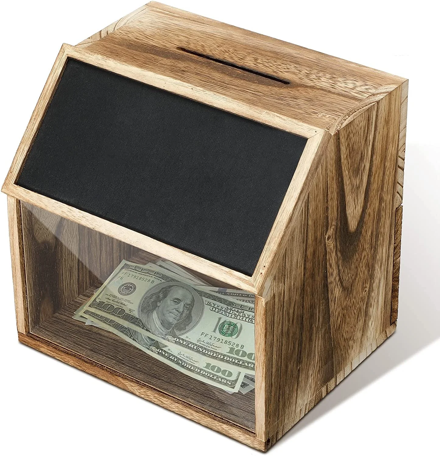 Solid Wood Locking Suggestion Box with Chalkboard and Lock, Tip Jar Donation Box Ballot Box Wood Lockable