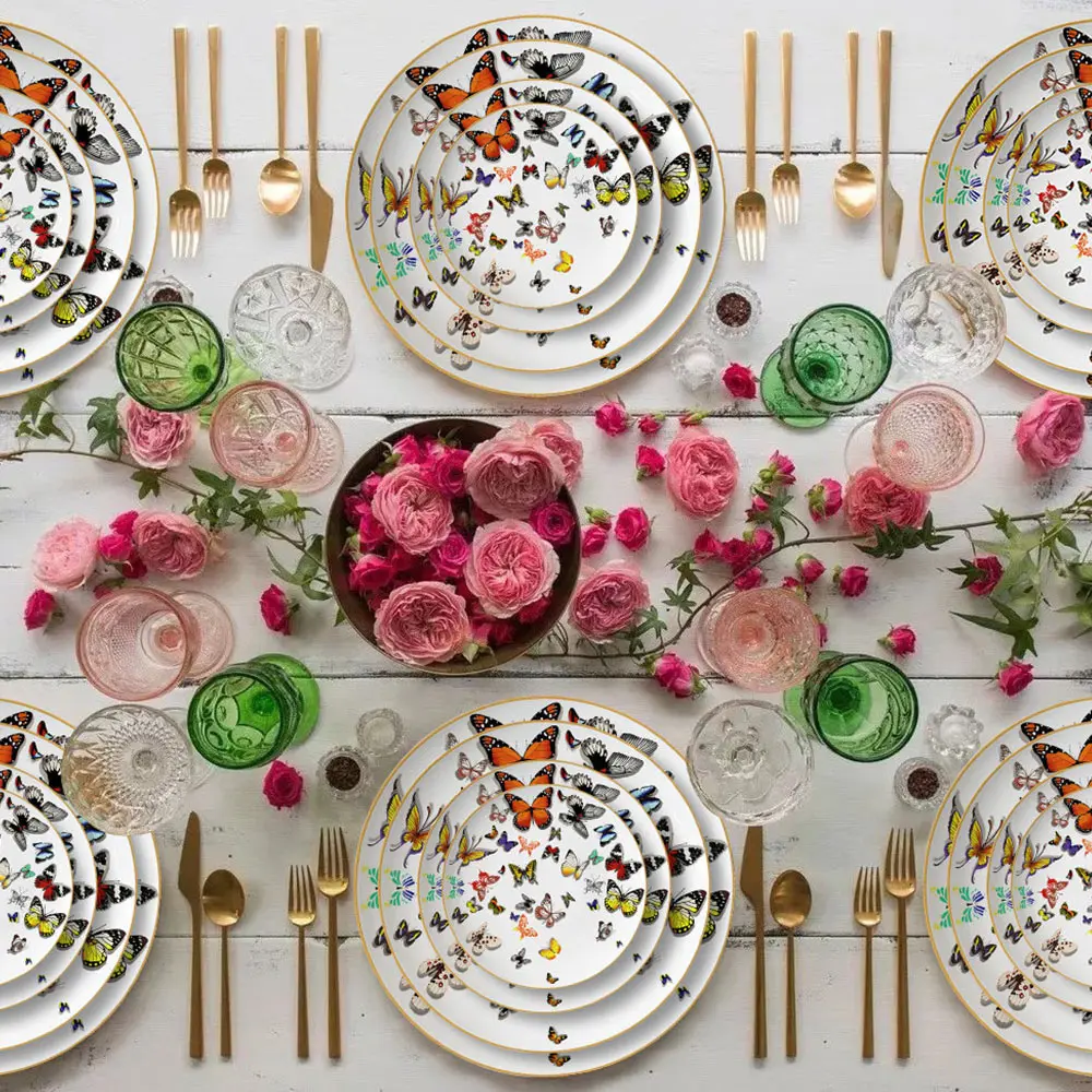 2024 Bone China Restaurant Hotel Round Western Dinnerware Sets Bone China  American Ceramic Dinner Plates